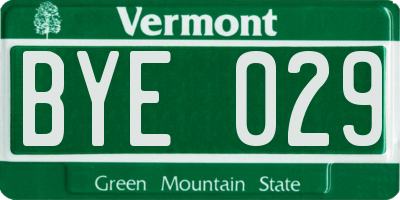 VT license plate BYE029