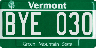 VT license plate BYE030