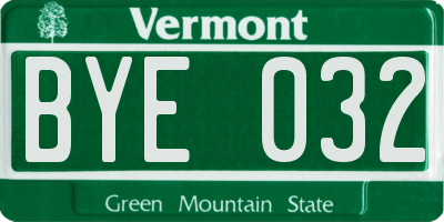 VT license plate BYE032