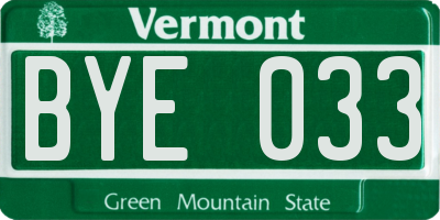 VT license plate BYE033