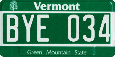 VT license plate BYE034