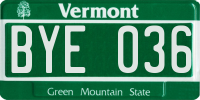 VT license plate BYE036