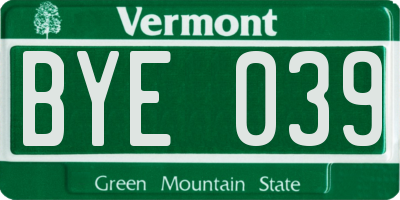 VT license plate BYE039