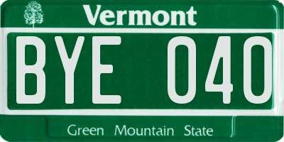 VT license plate BYE040