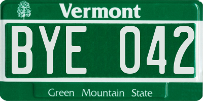 VT license plate BYE042