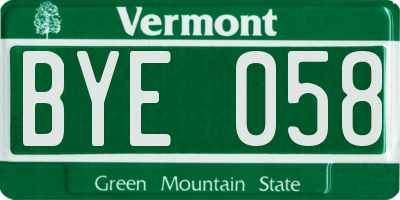 VT license plate BYE058