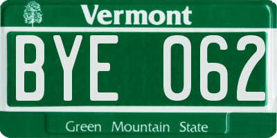 VT license plate BYE062