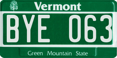 VT license plate BYE063