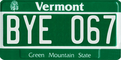 VT license plate BYE067