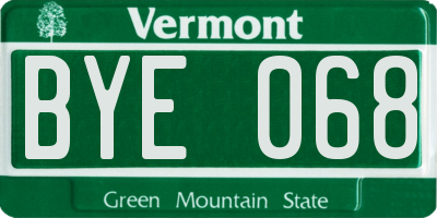 VT license plate BYE068
