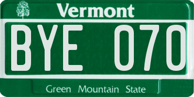 VT license plate BYE070