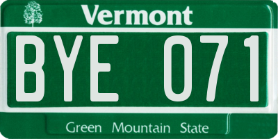 VT license plate BYE071