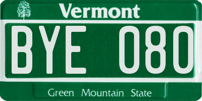 VT license plate BYE080