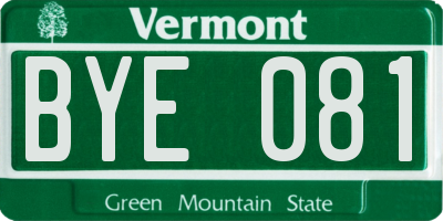 VT license plate BYE081