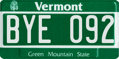 VT license plate BYE092