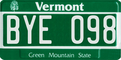 VT license plate BYE098
