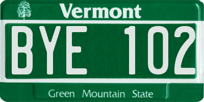 VT license plate BYE102