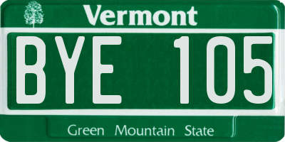 VT license plate BYE105