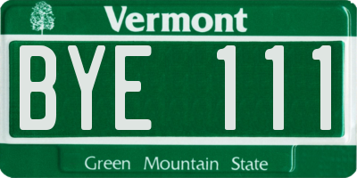 VT license plate BYE111