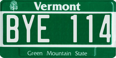 VT license plate BYE114