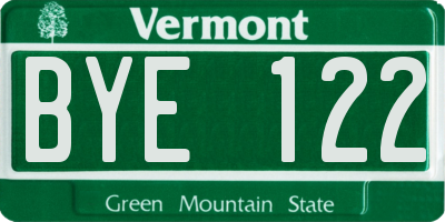 VT license plate BYE122