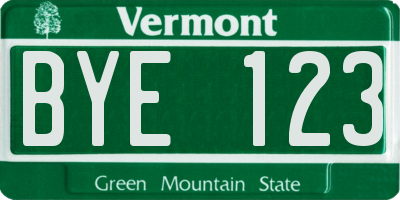 VT license plate BYE123