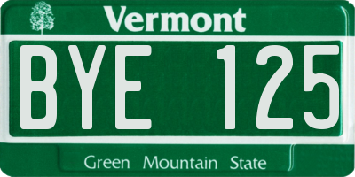 VT license plate BYE125