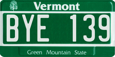 VT license plate BYE139
