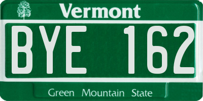 VT license plate BYE162