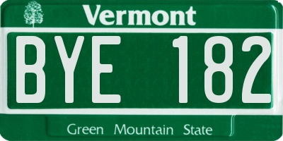 VT license plate BYE182
