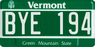 VT license plate BYE194