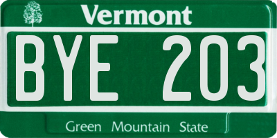 VT license plate BYE203
