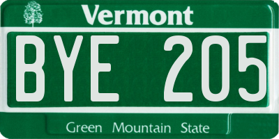 VT license plate BYE205
