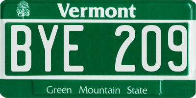 VT license plate BYE209