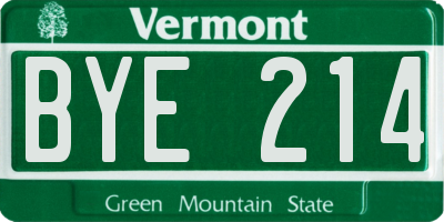 VT license plate BYE214