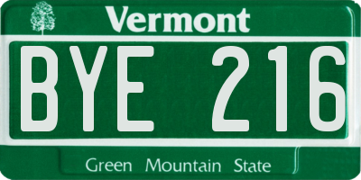 VT license plate BYE216