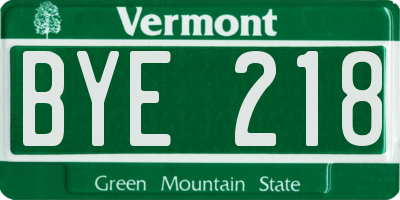 VT license plate BYE218