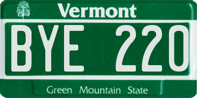 VT license plate BYE220