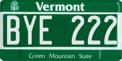 VT license plate BYE222