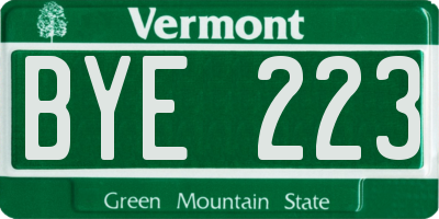 VT license plate BYE223