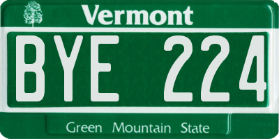 VT license plate BYE224