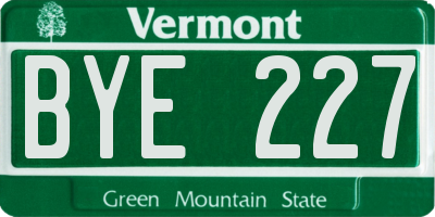 VT license plate BYE227