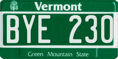 VT license plate BYE230
