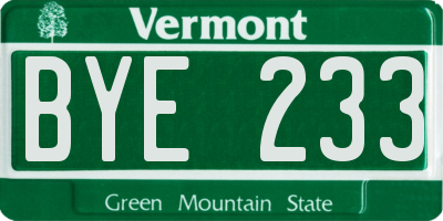 VT license plate BYE233