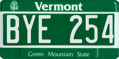 VT license plate BYE254
