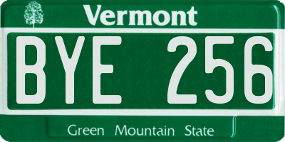 VT license plate BYE256
