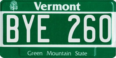 VT license plate BYE260