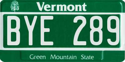 VT license plate BYE289