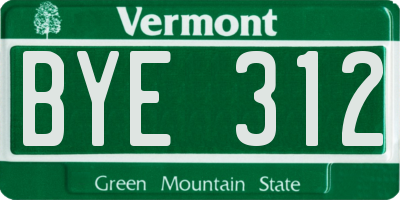 VT license plate BYE312