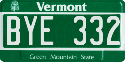 VT license plate BYE332